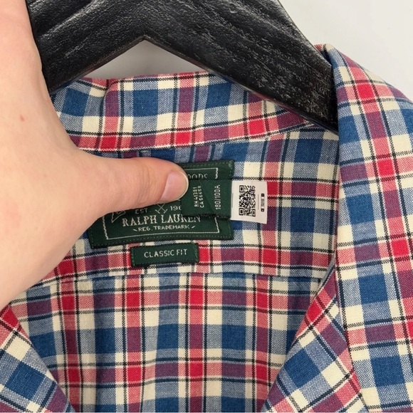 Polo Country Ralph Lauren Men’s Large Classic Fit Indigo Plaid Camp Shirt Casual - Picture 5 of 16